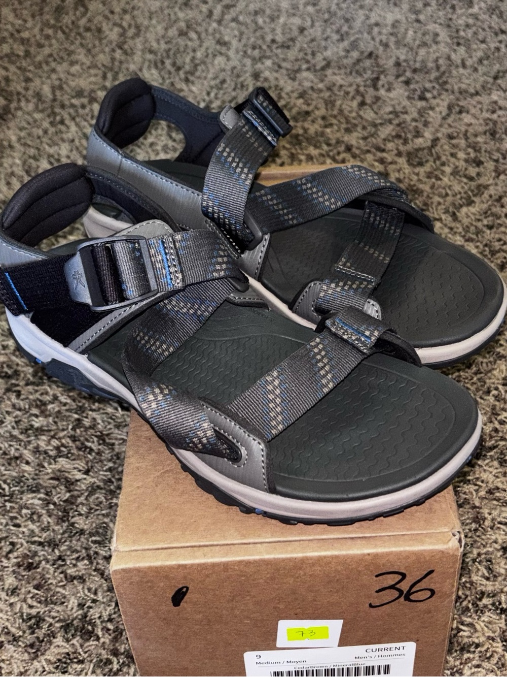 Kuru Current Mens Sandals Size 9 M Cedar Brown Mineral Blue Outdoor Strappy